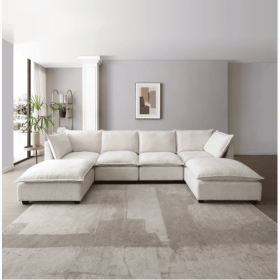 130 Inch Modular Sectional Sofa, Linen Fabric Couch Set With Convertible Ottoman,U Shaped Sofa,comfortable,Freely Combinable Sofa For Living Room, Apa