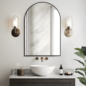 36"x24" Morden Right Angle Arched Black Alloy Aluminium Thin Framed Wall-Mounted Vanity Mirror Bathroom Vanity Mirror for Bedroom Entryway, Living/Dre