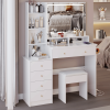 41" Large Size Left Bedside Cabinet Vanity Table+Cushioned Stool Dresser Set, 2 AC+2 USB Power Station, Hair Dryer Stand, Extra Large Touch Control LE