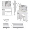 41" Large Size Left Bedside Cabinet Vanity Table+Cushioned Stool Dresser Set, 2 AC+2 USB Power Station, Hair Dryer Stand, Extra Large Touch Control LE