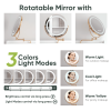 White Vanity Desk with 360Â° Rotated Mirror and Adjustable Lights, Girls Makeup Vanity Table with Storage Chair and Side Cabinet with Waveform Glass D