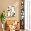 Corner Shelf with Doors, 65" Corner Cabinet & Wine Glass Rack, 6 Tier Bookshelf Display, Freestanding Corner Storage Stand for Kitchen, Living Room, B