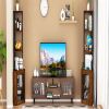 Corner Shelf with Doors, 65" Corner Cabinet & Wine Glass Rack, 6 Tier Bookshelf Display, Freestanding Corner Storage Stand for Kitchen, Living Room, B