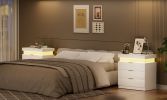 Nightstand with Charging Station and LED Lights,Night Stand with Sliding Top for Bedroom,Bedside Table with Drawers,Modern End Side Table,White.28.8''