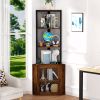 Corner Shelf with Doors, 65" Corner Cabinet & Wine Glass Rack, 6 Tier Bookshelf Display, Freestanding Corner Storage Stand for Kitchen, Living Room, B