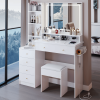 41" Large Size Left Bedside Cabinet Vanity Table+Cushioned Stool Dresser Set, 2 AC+2 USB Power Station, Hair Dryer Stand, Extra Large Touch Control LE