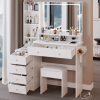 41" Large Size Left Bedside Cabinet Vanity Table+Cushioned Stool Dresser Set, 2 AC+2 USB Power Station, Hair Dryer Stand, Extra Large Touch Control LE