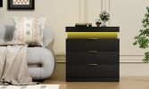 Nightstand with Charging Station and LED Lights,Night Stand with Sliding Top for Bedroom,Bedside Table with Drawers,Modern End Side Table,Black.28.8''