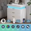 Nightstand with Charging Station and LED Lights,Night Stand with Sliding Top for Bedroom,Bedside Table with Drawers,Modern End Side Table,White.28.8''