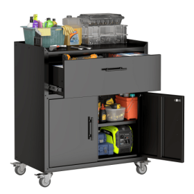 2 Door X 1 Drawer Tool Cabinets For Garage, Lockable Garage Storage Cabinet, Locking Metal Storage Cabinet With Wheels, Rolling Tool Chest, Assembly R