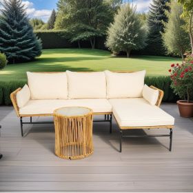 3 Pieces Outdoor Patio Wicker Furniture Sets Table And Chairs (Option: Light yellow)