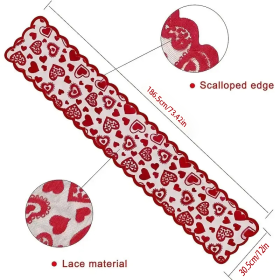 1pc Valentines Day Decorations Table Runner, 13 X 72 Inch Lace Heart Table Runner For Wedding Party (Color: Red)