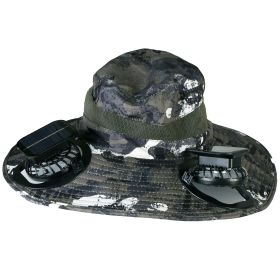 1Pc Outdoor Wide Brim Sun Hat With 2 Rechargeable Fans Solar Powered 3 Wind Speeds UPF50 Breathable Waterproof Nylon Mesh Outdoor Hat For Hiking (Option: Green Graffiti)