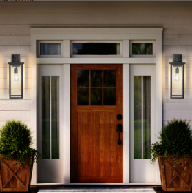 20H Set Of 2 Modern Outdoor Wall Lanterns With Black Metal Frame And Clear Glass, Weatherproof Wall Sconces For Porch, Garage, Or Entryway Lighti (Color: Black)