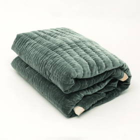 Cotton Velvet Stonewashed Hand Quilted Bedspread With Flanges-88X92 Inch (Option: Jade)