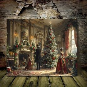 1 Canvas Painting With Wood Frame, Ready To Hang, Victorian Christmas Tree Light Scene - Woven Fiberboard Wall Art, Waterproof Framed Canvas - Ho (Option: 24X16iinch)