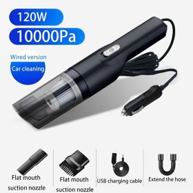 Home Car Vacuum Cleaner, 120W 12000Pa Rechargeable Handheld Black Wired Charging Multi-function Cleaning Accessories For Car Interior Home (Option: Black1)