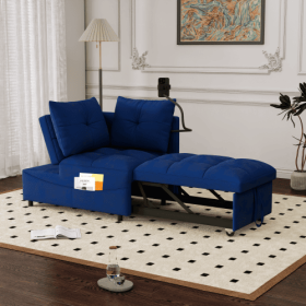 1 Versatile Foldable Sofa Bed In 3 Lengths, Modern Sofa Sofa Sofa Velvet Pull-out Bed, Loveseat Sofa Adjustable Back And With USB Port And Swivel Phon (Color: Blue)