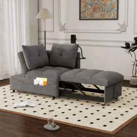 1 Versatile Foldable Sofa Bed In 3 Lengths, Modern Sofa Sofa Sofa Velvet Pull-out Bed, Loveseat Sofa Adjustable Back And With USB Port And Swivel Phon (Color: Grey)